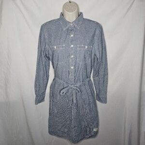 Women Lauren Ralph Lauren Pinstripe Stripe Belted Pocket Button Up Shirt Dress S